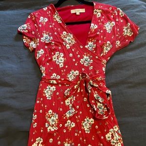 LOFT Red Floral Wrap Dress